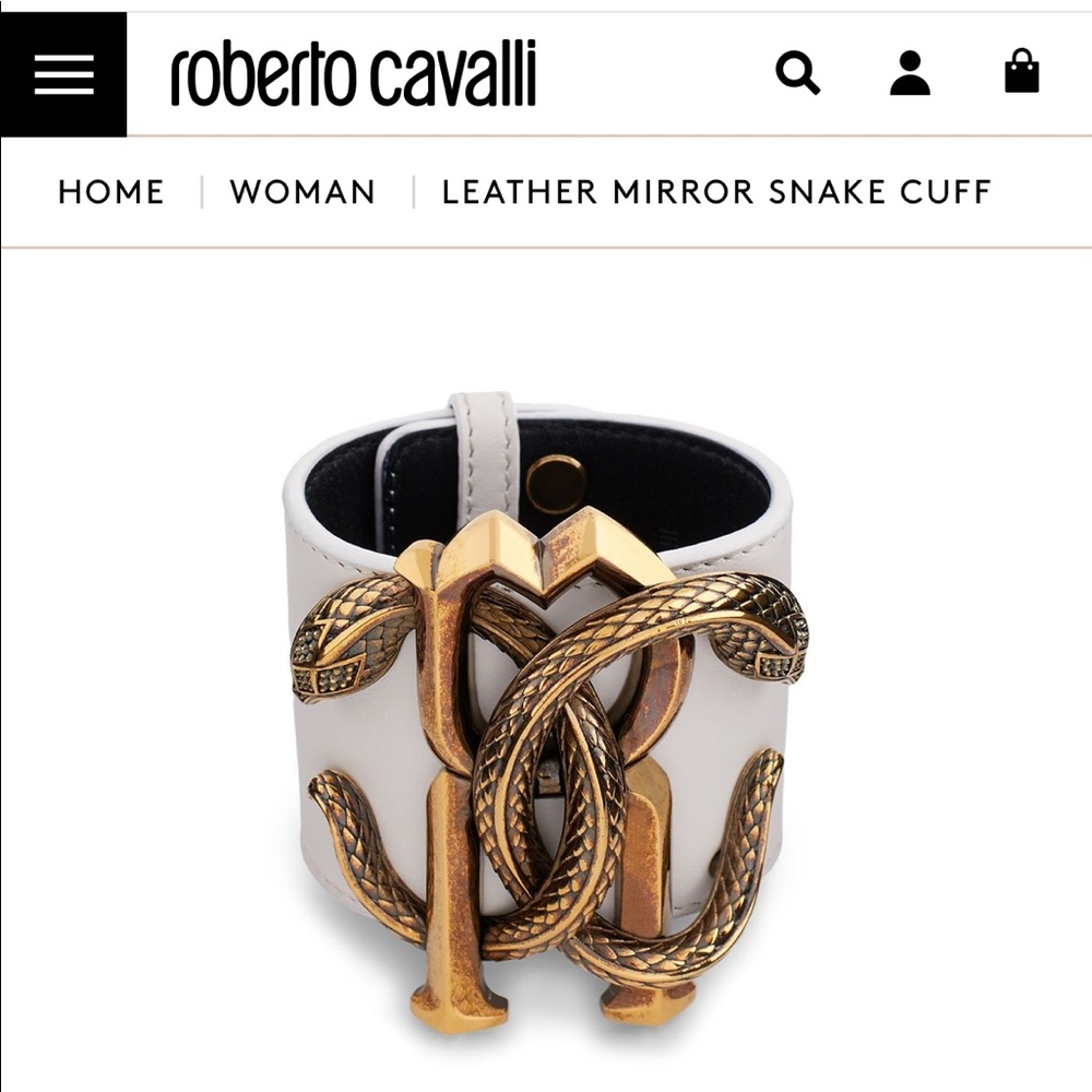 🐍 NEW WITH TAGS Roberto Cavalli Leather Mirror Snake Cuff 🐍